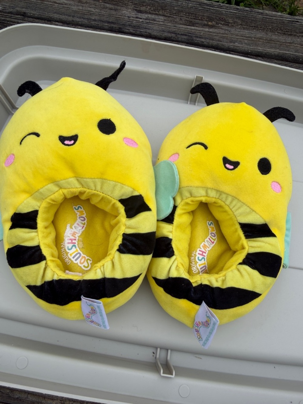 Squishmallows Yellow and Black Bee Plush Slippers